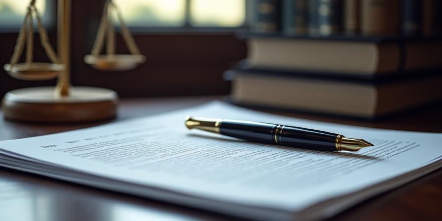 Documento legale e martelletto su tavolo in legno scuro